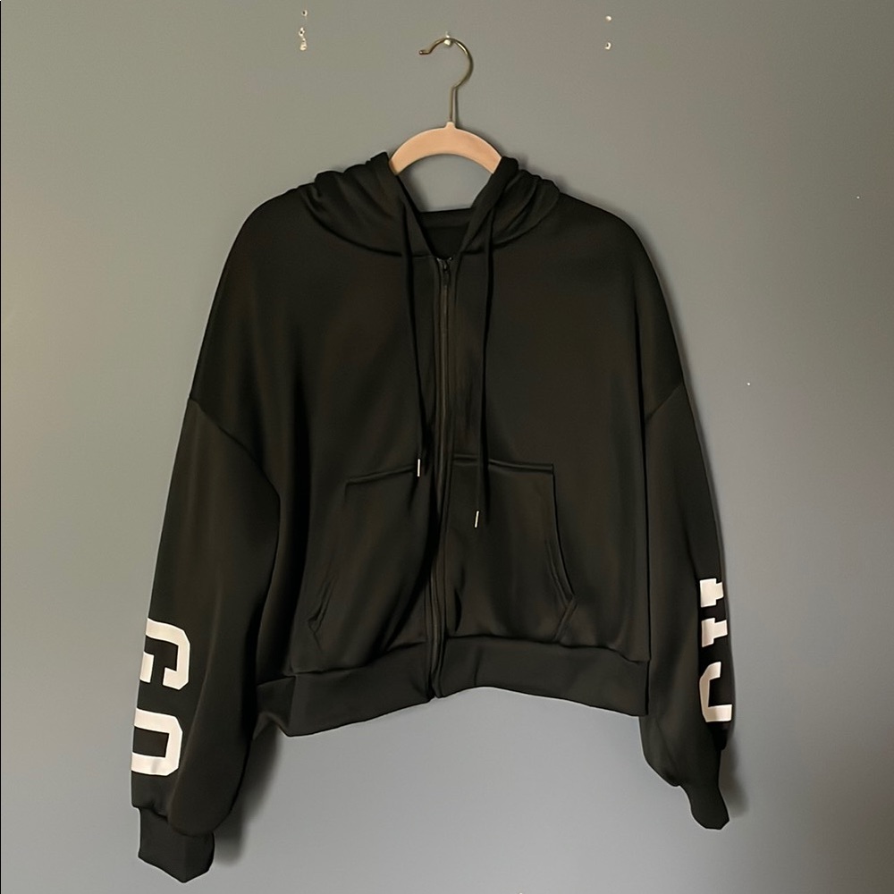 Black Hoodie with White Lettering